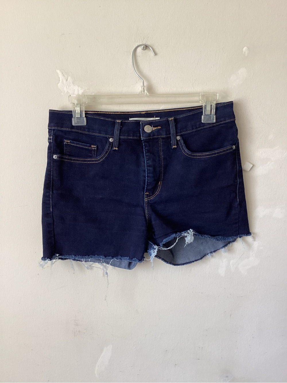 Levi Dark Blue Denim Frayed Hem Women's Shorts